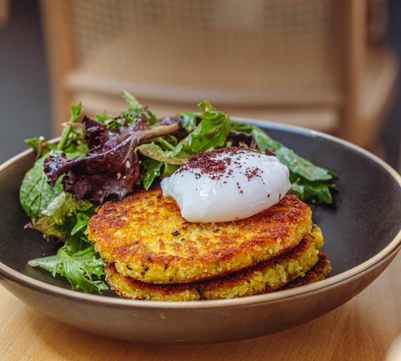 Crispy Cornbread with Egg & Greens
