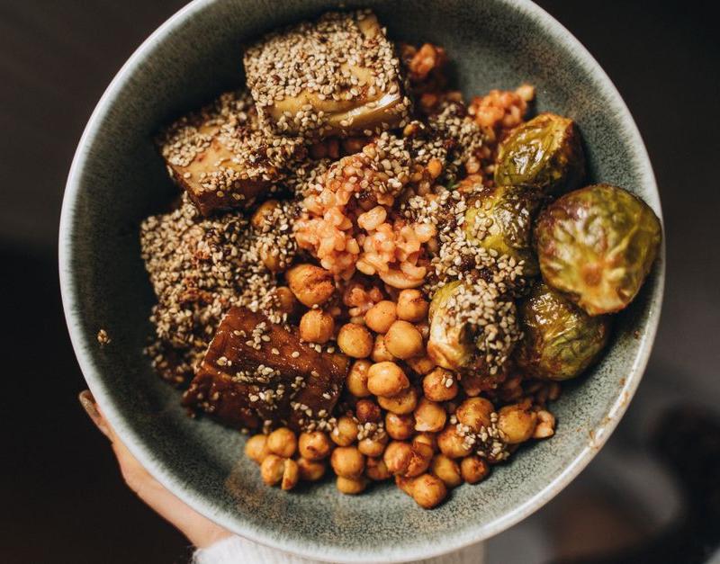 Crispy Eggplant & Spiced Chickpea Bowls