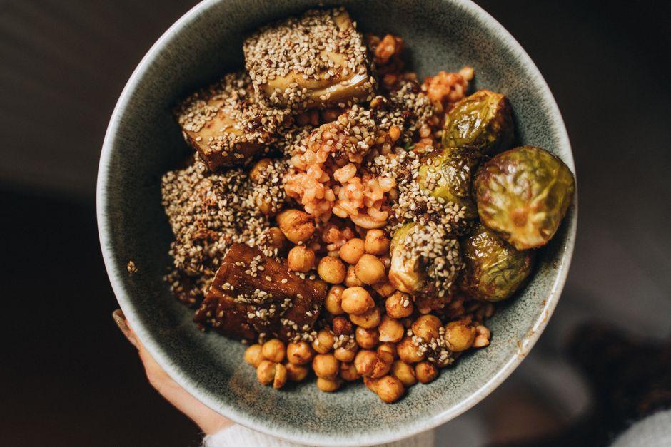 Crispy Eggplant & Spiced Chickpea Bowls