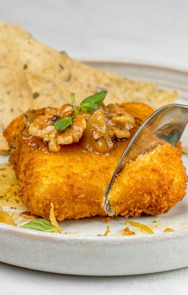 Crispy Feta with Honey, Walnuts & Crackers