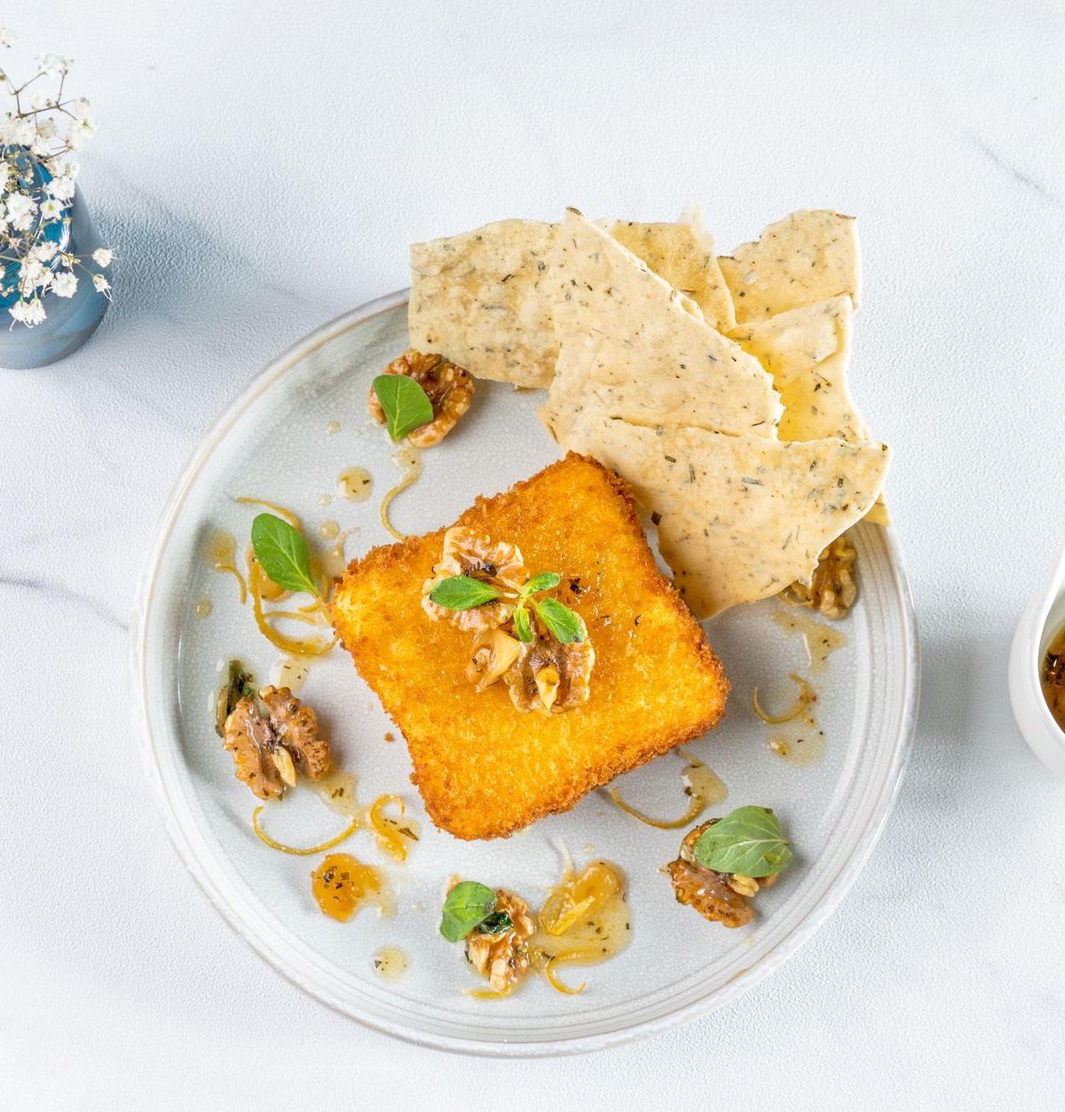 Crispy Feta with Hot Honey & Walnuts