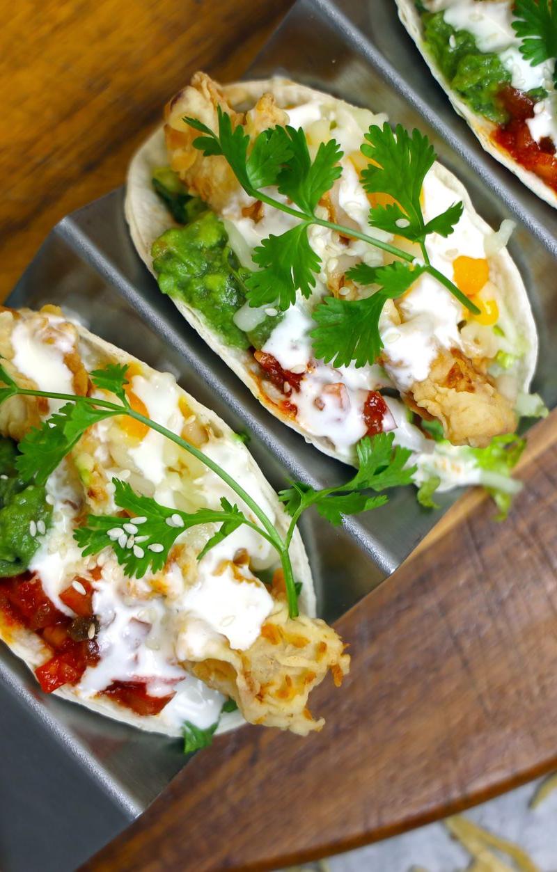 Crispy Fish Tacos with Crema Slaw