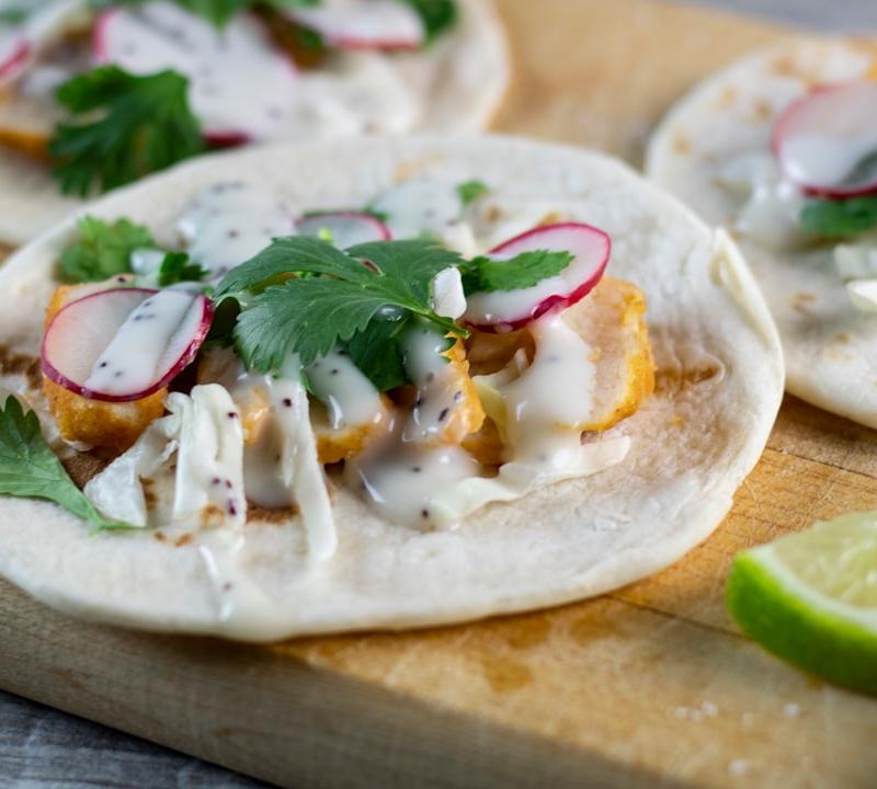 Crispy Fish Tacos with Lime Crema