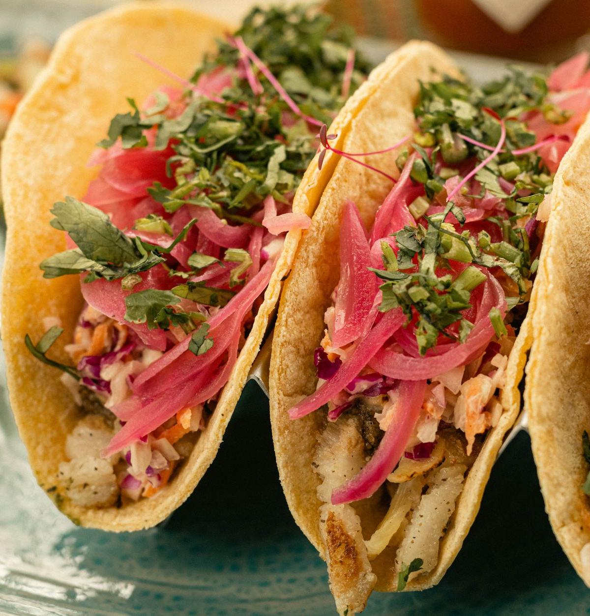 Crispy Fish Tacos with Slaw & Lime Crema