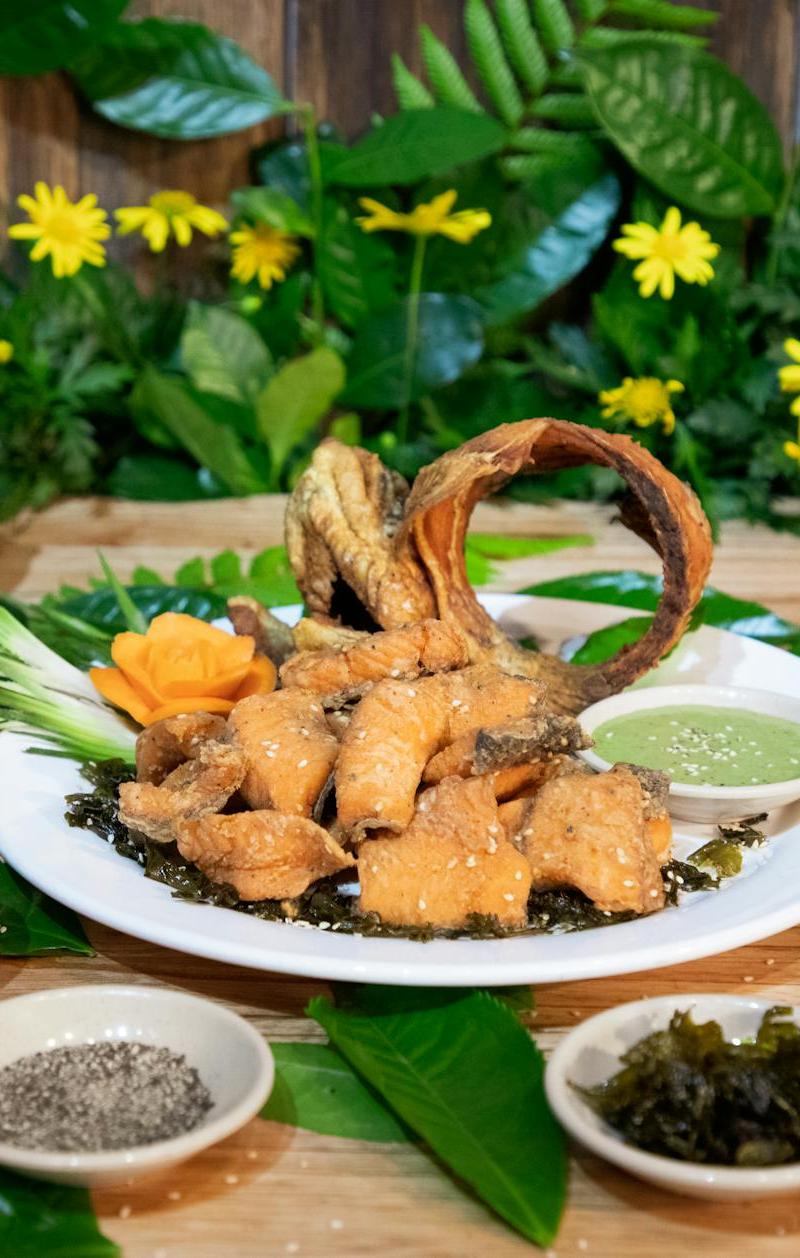Crispy Fried Fish with Herb Sauce & Pickles