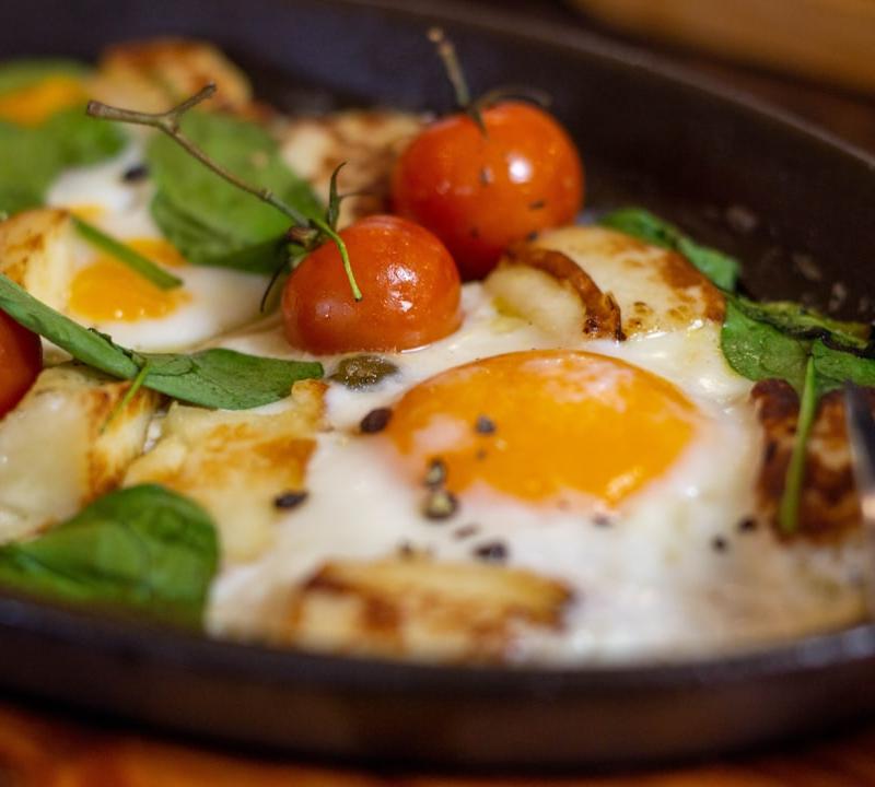 Crispy Halloumi & Egg Skillet with Tomatoes