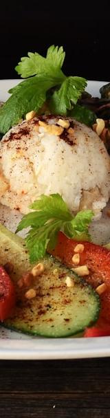 Crispy Herb Stuffed Eggplant with Tomato & Walnut
