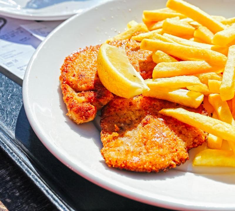 Crispy Lemon Chicken Schnitzel & Fries