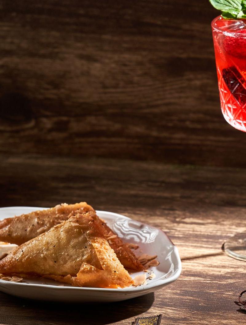 Crispy Lentil Samosas with Mint Honey Dip