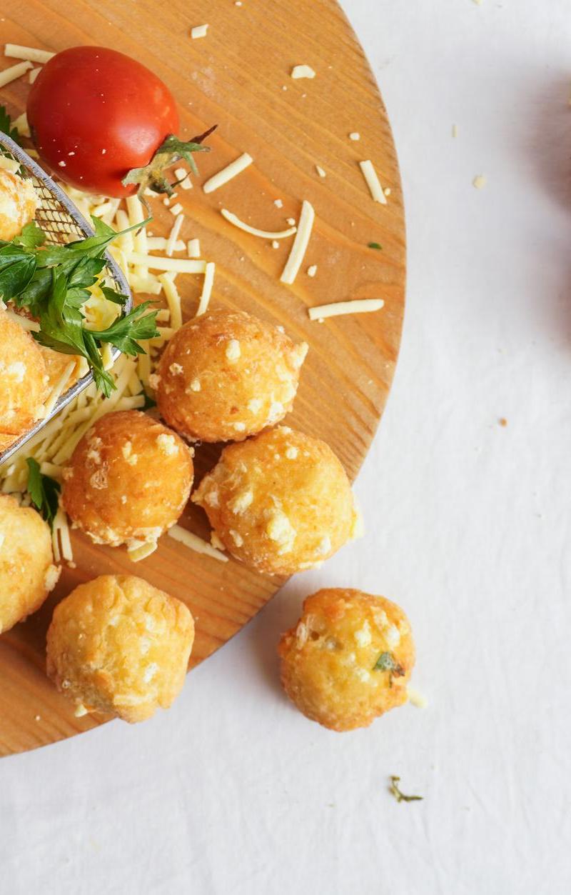 Crispy Malakoff Cheese Ball with Cherry Tomatoes
