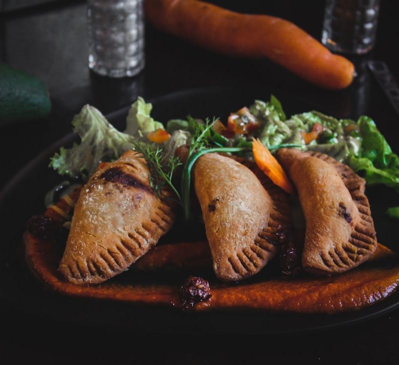Crispy Mole Amarillo Empanadas with Green Salad