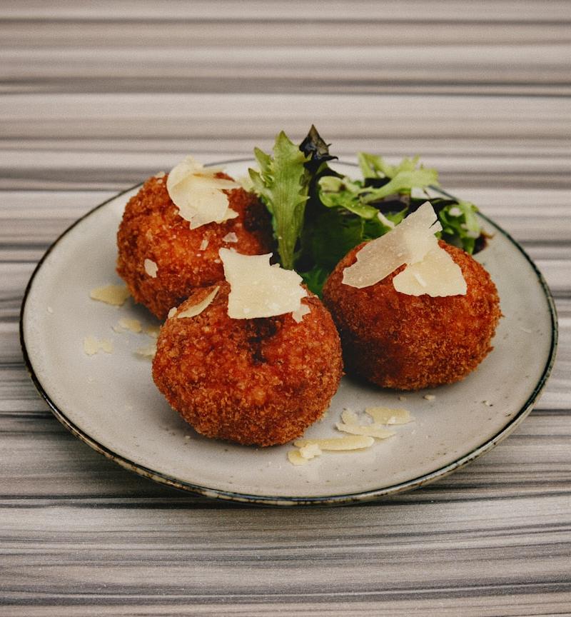 Crispy Mozzarella Rice Balls with Side Salad