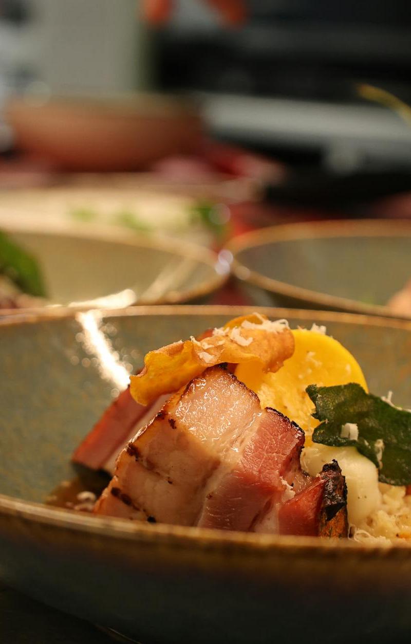 Crispy Pork Belly with Herb Butter Sauce