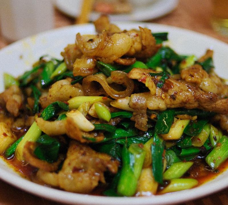 Crispy Pork Belly with Leeks & Chili Oil