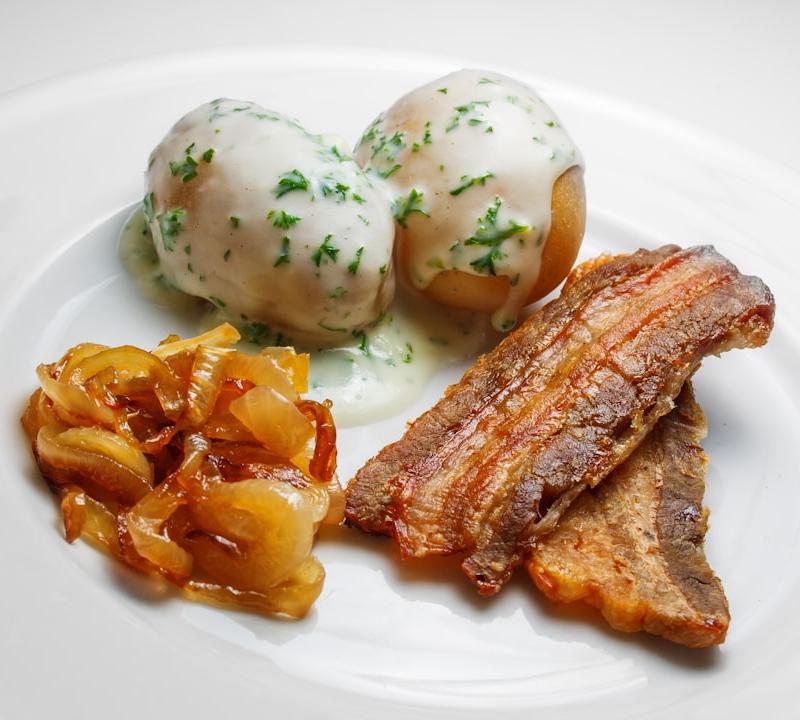 Crispy Pork Belly with Parsley Sauce & Potatoes