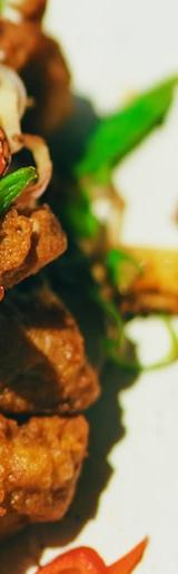 Crispy Pork Belly with Radish & Cherry Salad