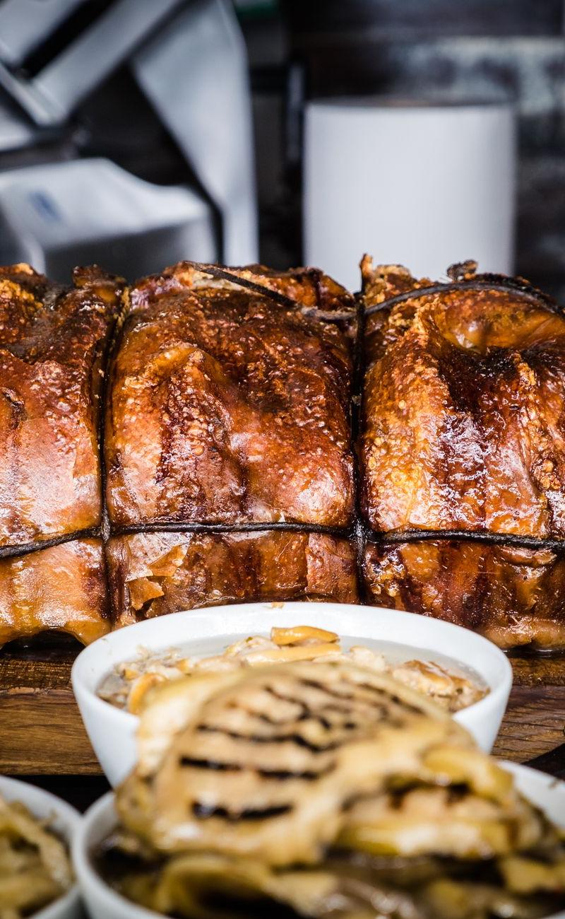 Crispy Pork Belly with Roasted Peppers