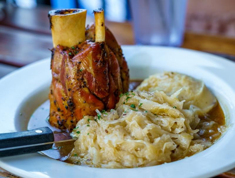 30-Min Crispy Pork Knuckle with Sauerkraut & Gravy