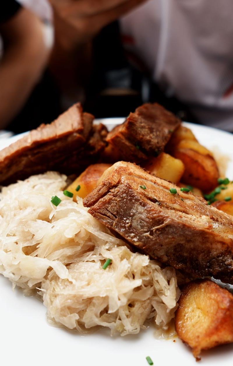 Crispy Pork Knuckle with Sauerkraut & Potatoes