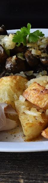 Crispy Pork with Roasted Potatoes & Mushrooms