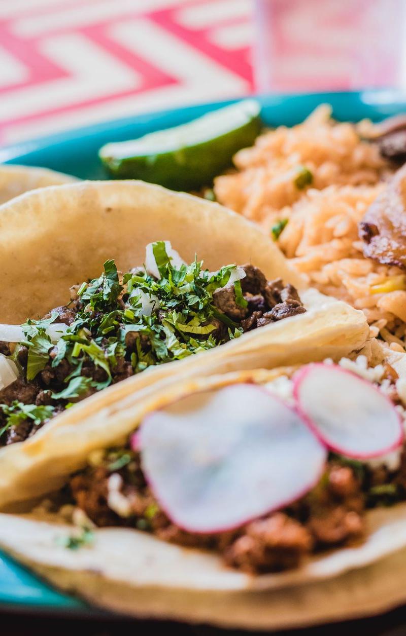 Crispy Pork Tacos with Rice & Beans