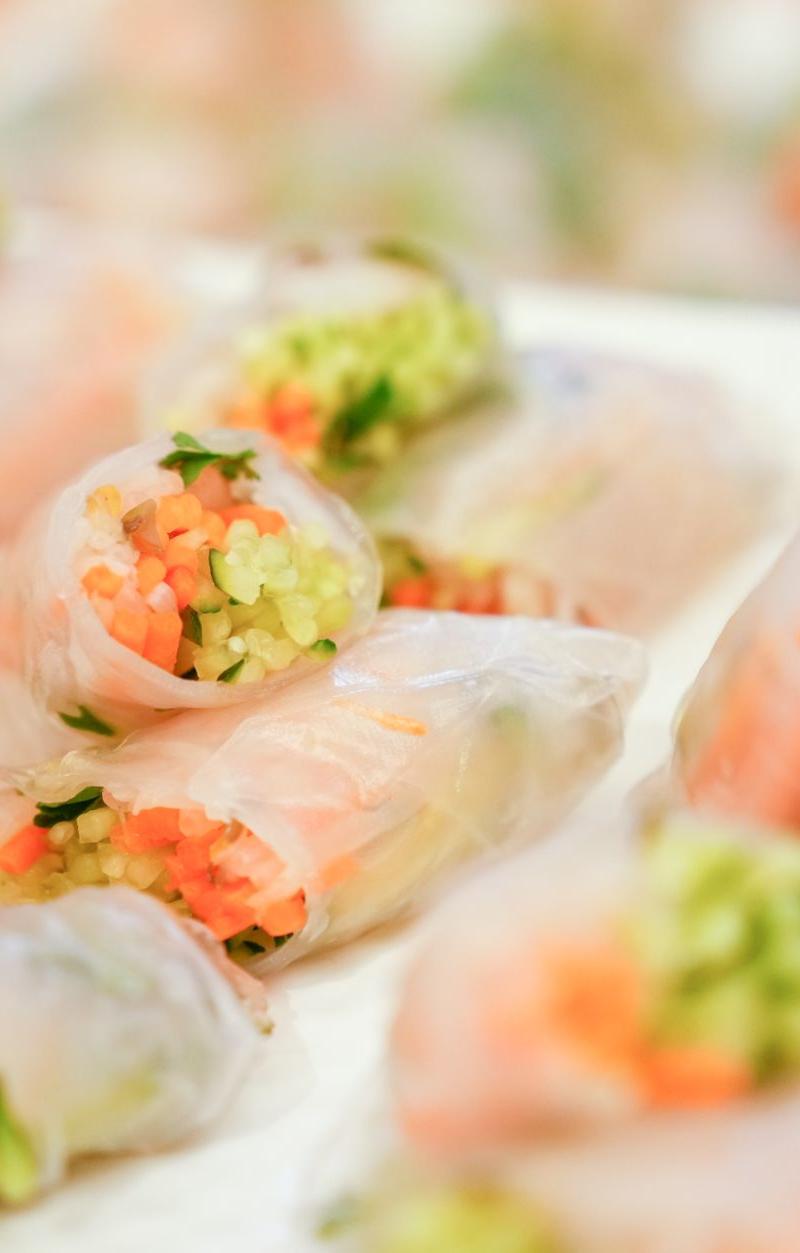 Crispy Rice Paper Rolls with Peanut Sauce