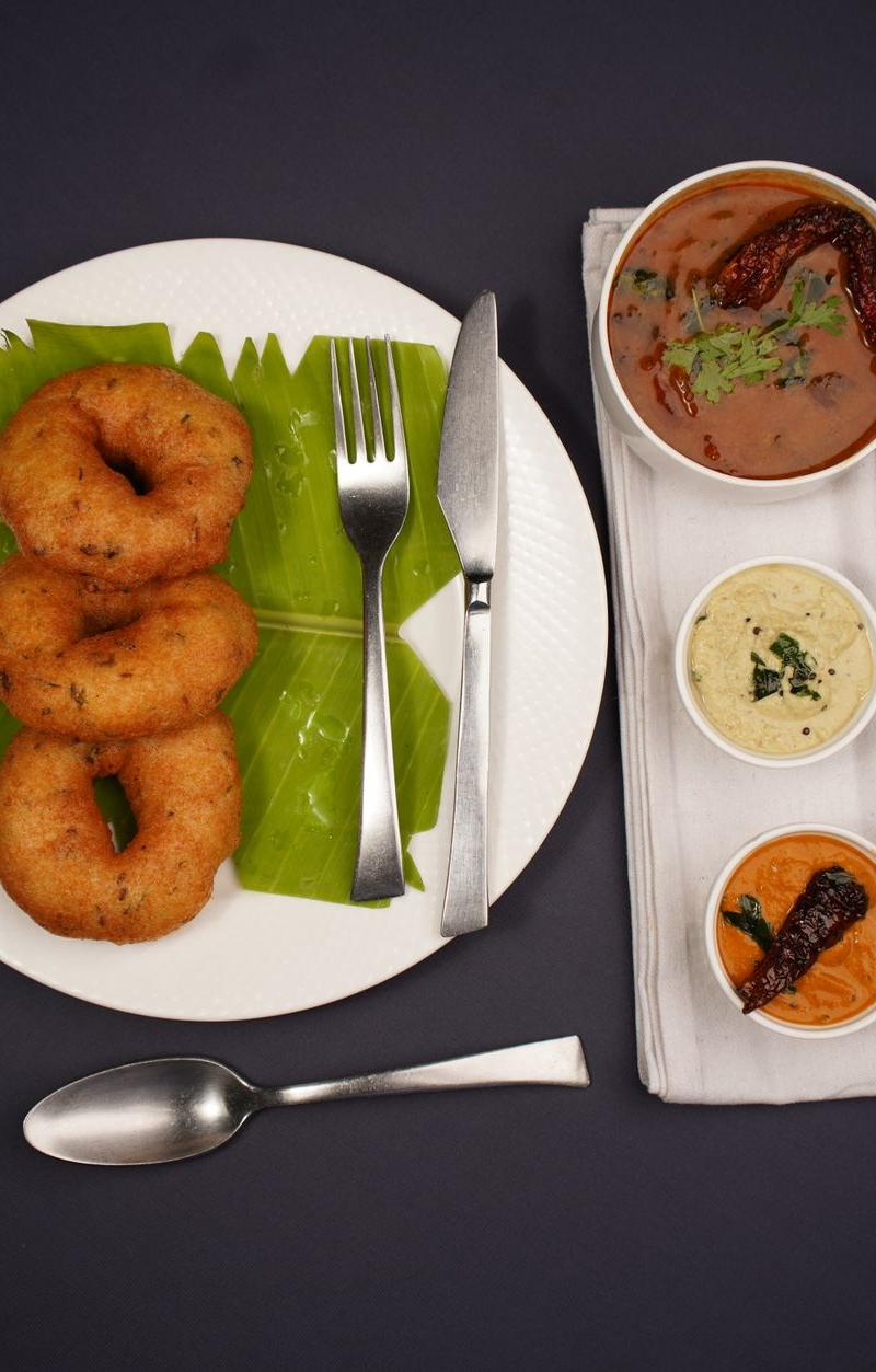 Crispy Sambar Vada with Quick Coconut Sambar