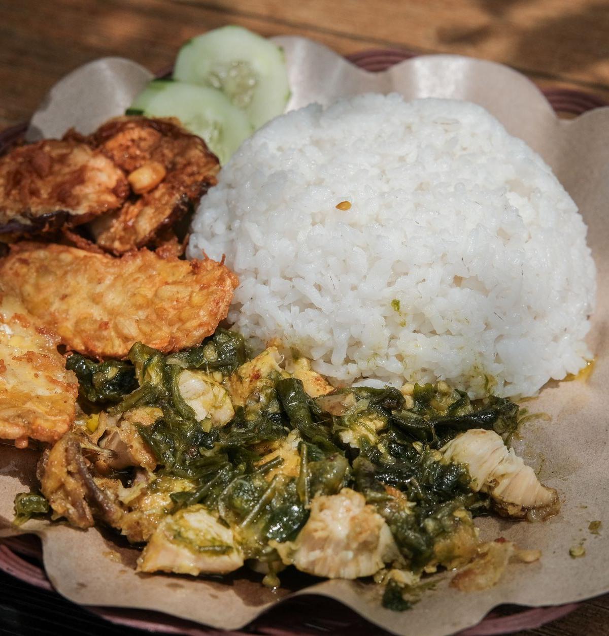Crispy Smashed Chicken with Sambal, Rice & Fried Sides
