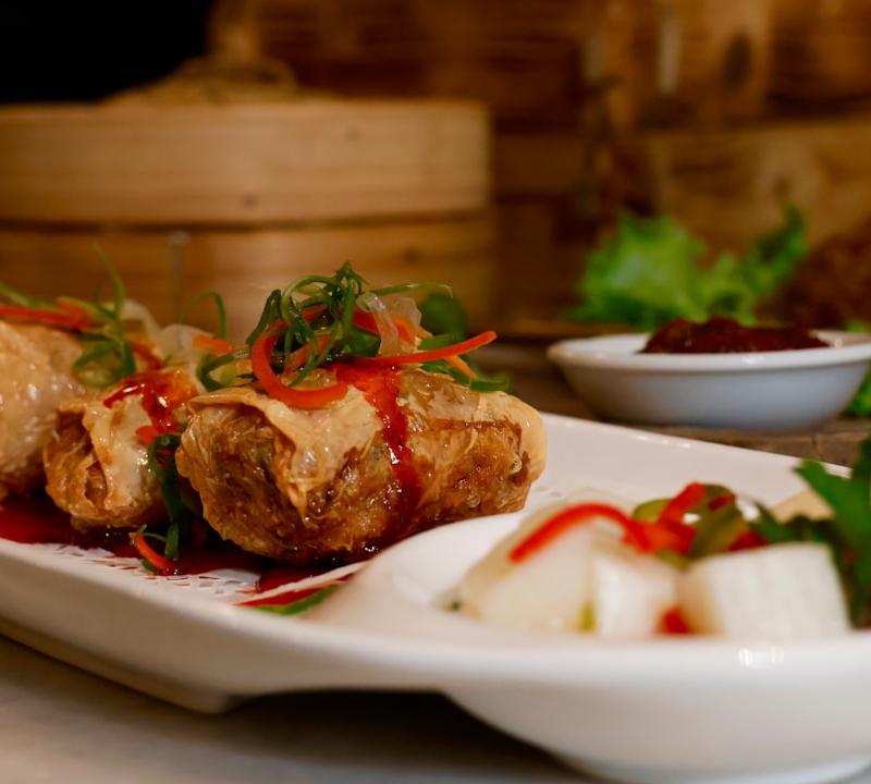 Crispy Spring Rolls with Peanut Sauce