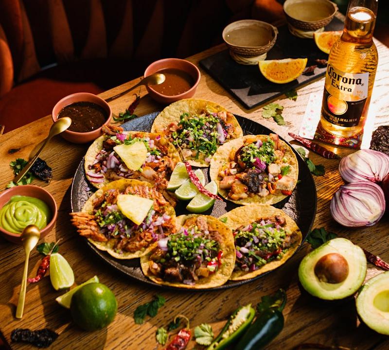Crispy Tostadas with Charred Beans & Toppings