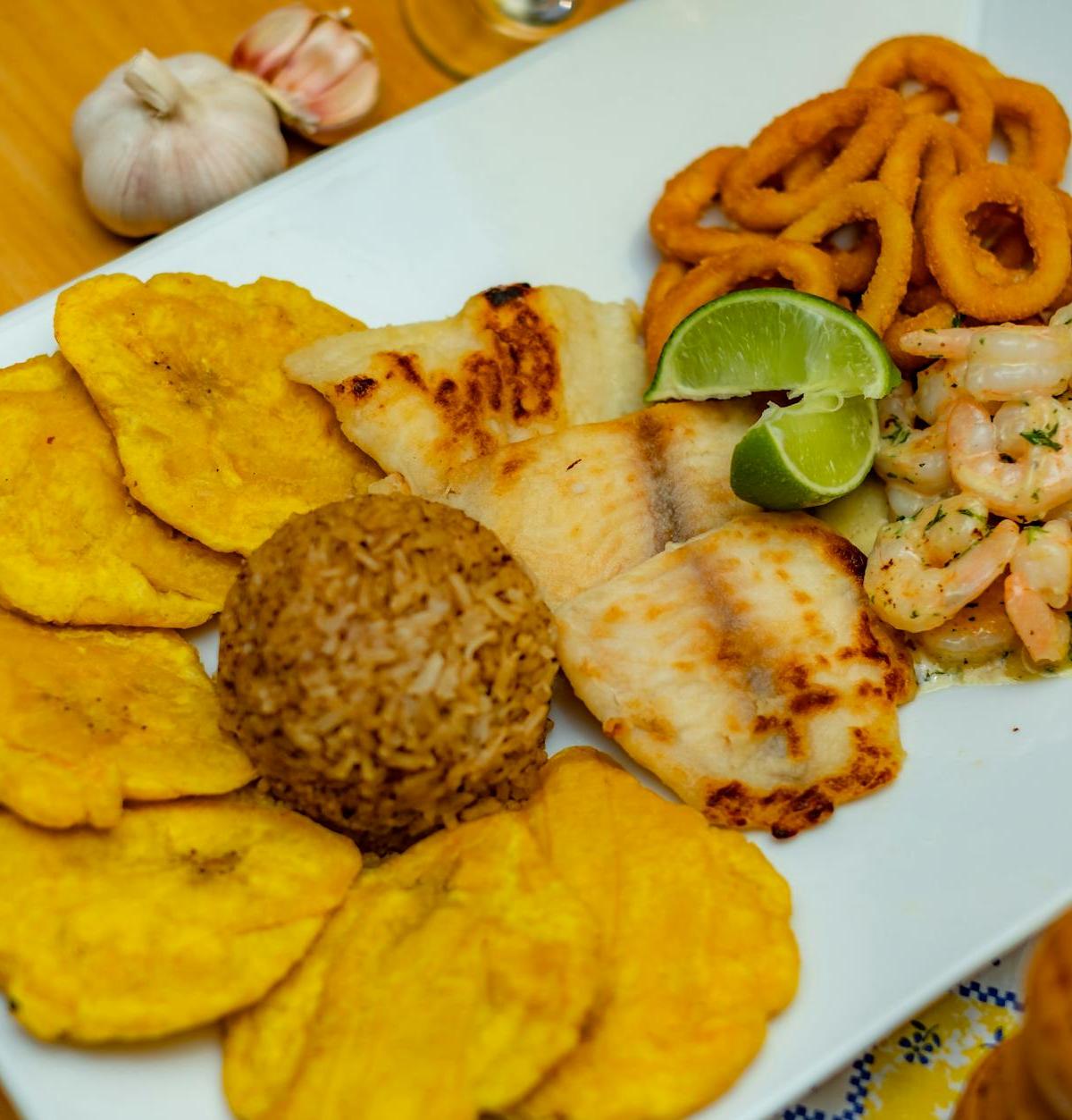 Cuban Tostones with Garlic Shrimp & Fish