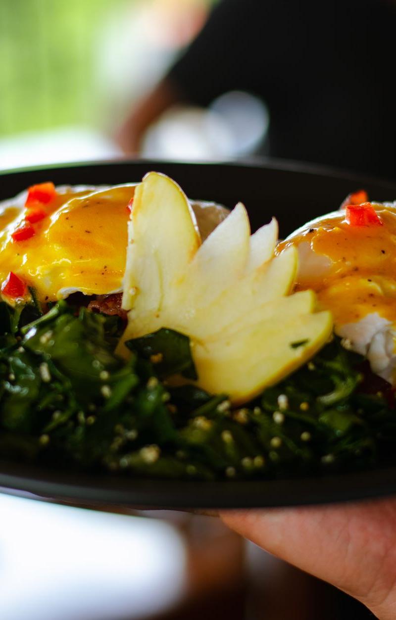 20-Min Eggs Benedict with Sautéed Greens & Apple