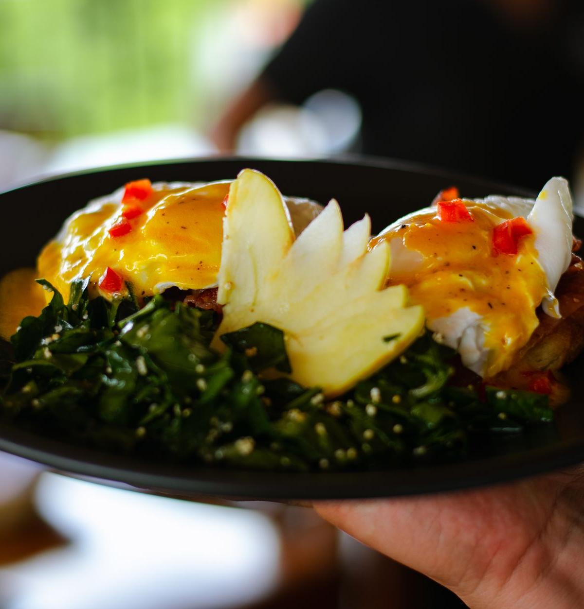 20-Min Eggs Benedict with Sautéed Greens & Apple