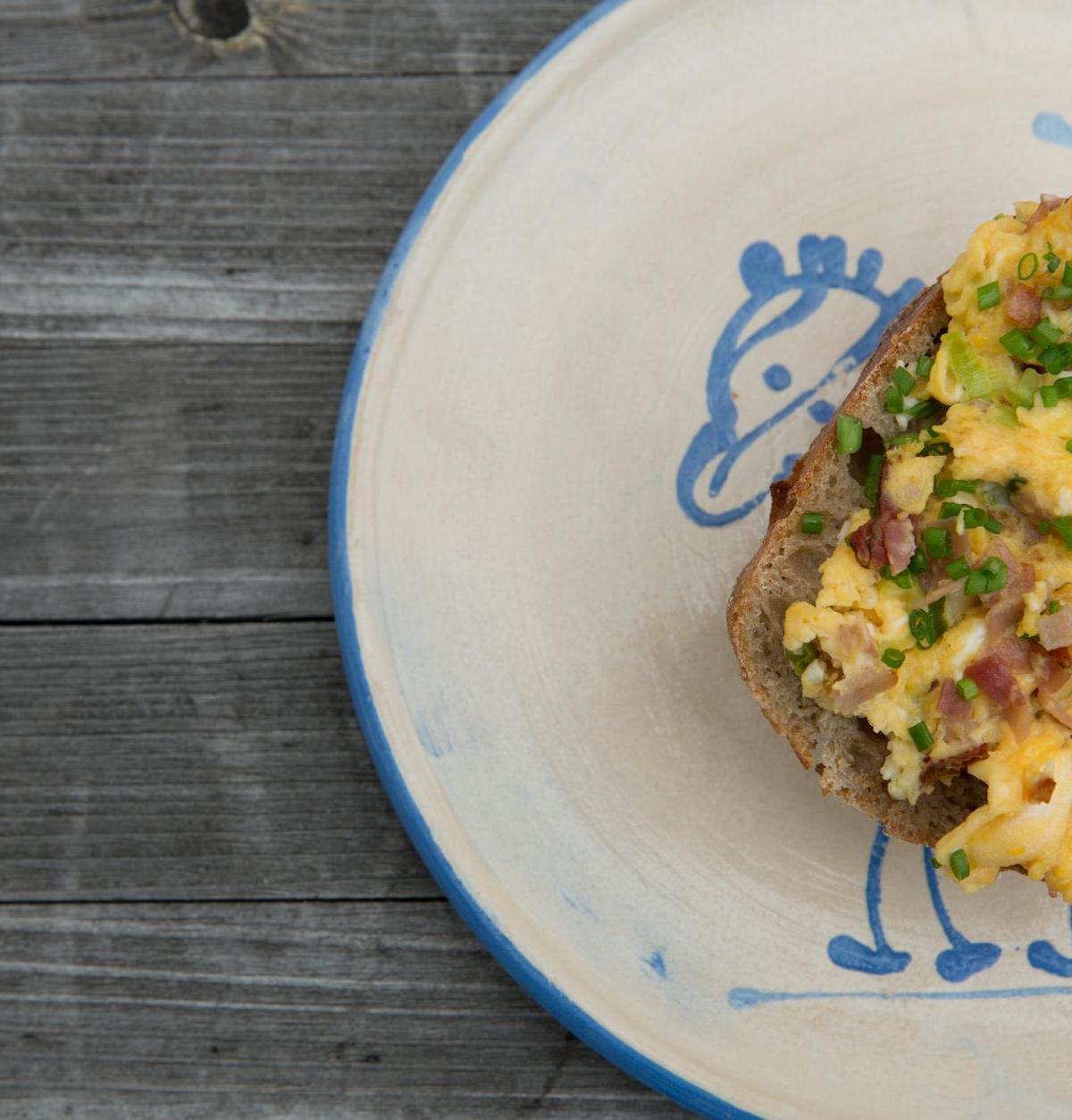 Fluffy Scrambled Eggs on Toast with Bacon