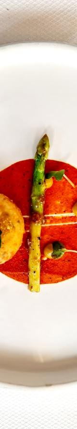 Crispy Fried Green Tomato Stack with Red Pepper Coulis