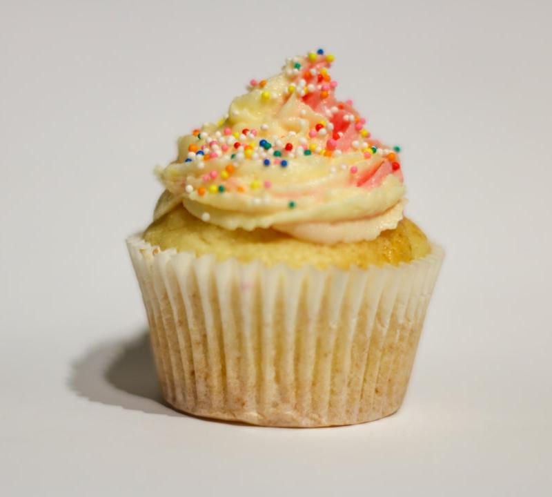 Frosted Vanilla Cupcakes with Sprinkles