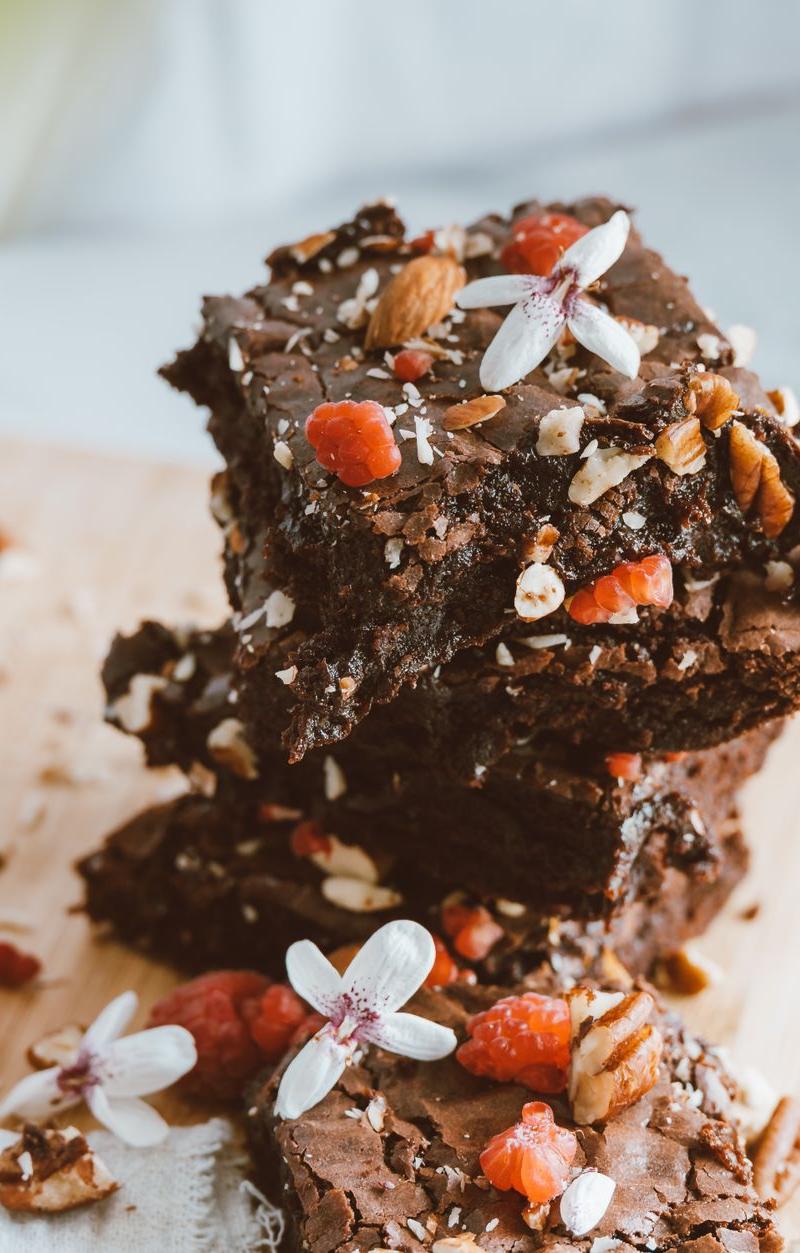 Fudgy Brownies with Almonds & Raspberries