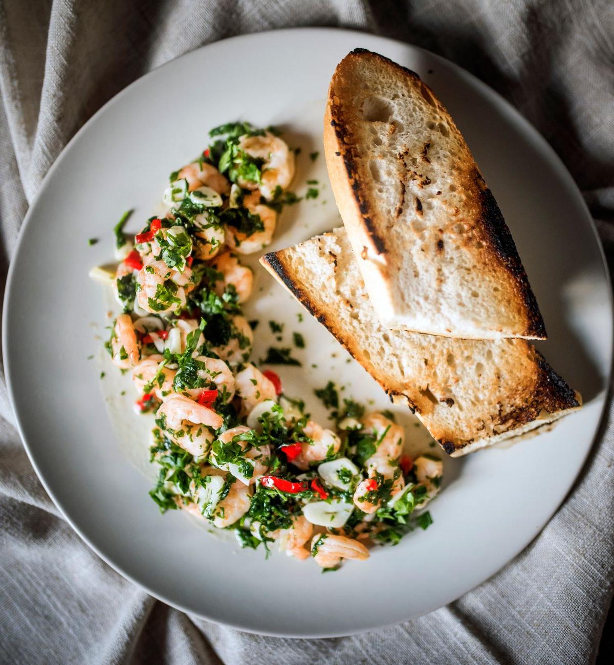 Garlic Butter Shrimp with Toasted Bread