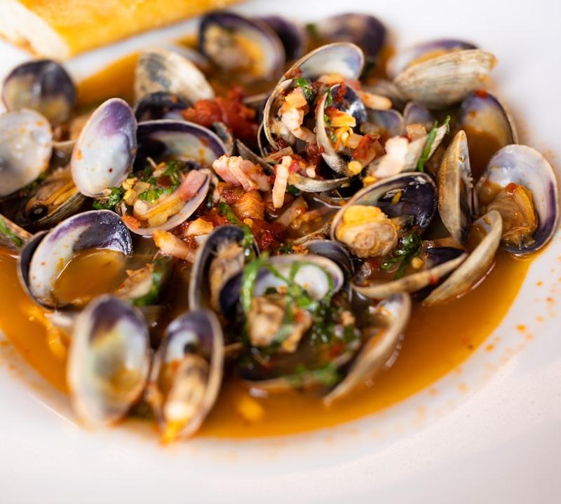 Garlic Clams with Cilantro & Toast