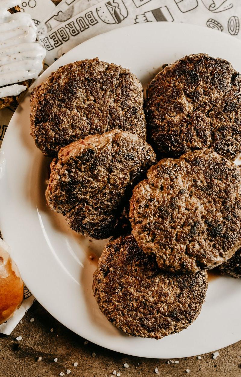 German Frikadellen with Crispy Bacon & Toasted Buns