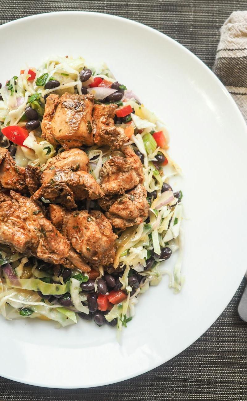 Ghanaian Shito Chicken with Slaw & Beans