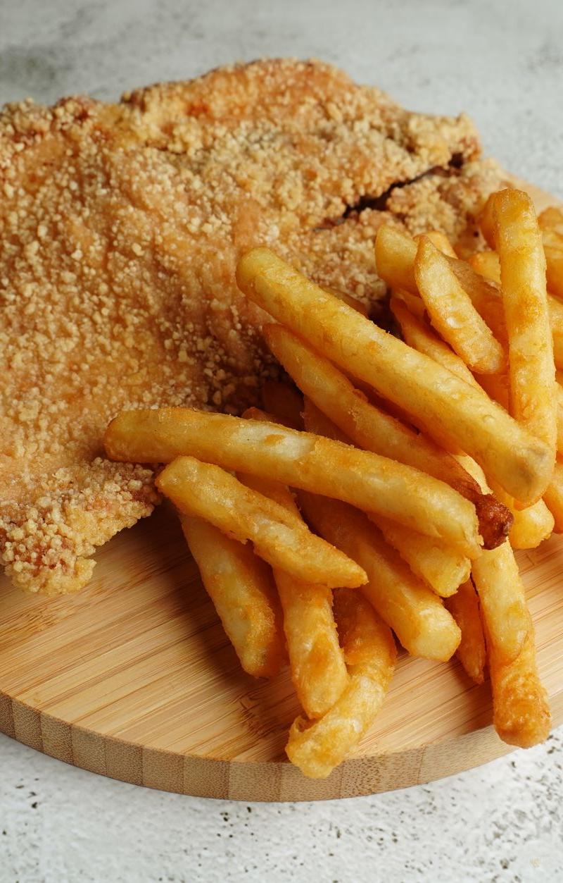 Golden Crispy Chicken Schnitzel & Fries