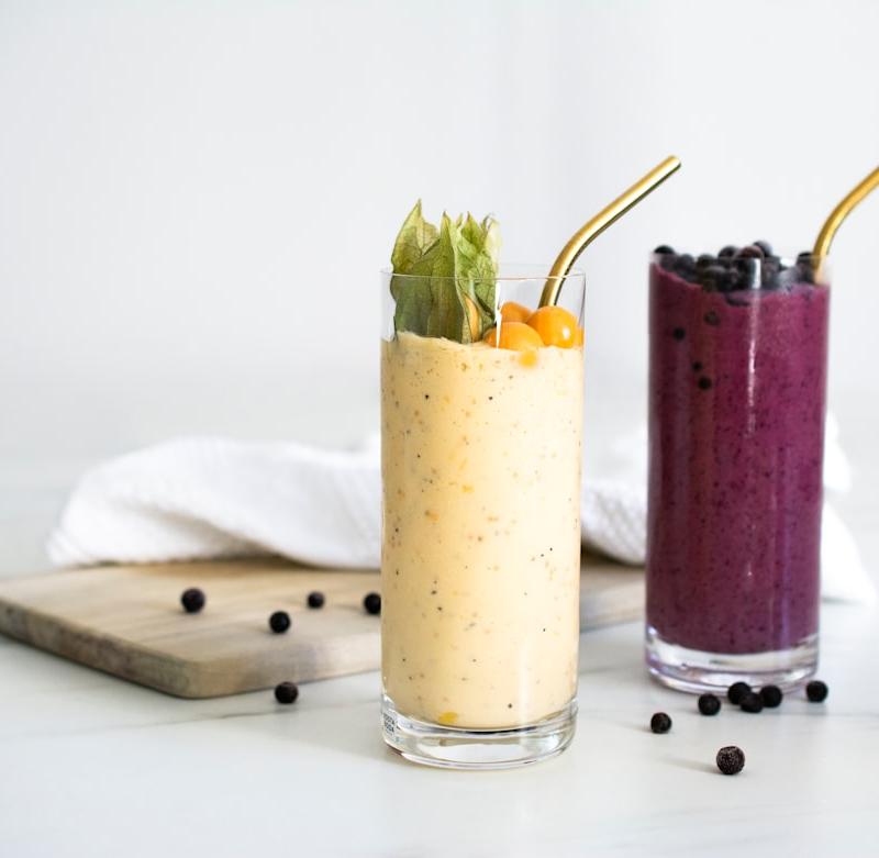 Golden Turmeric Smoothie with Blueberry Swirl