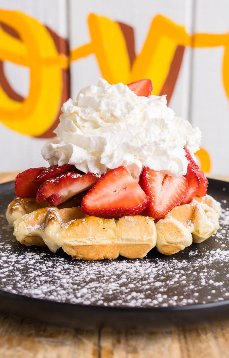 Golden Waffles with Strawberries & Cream