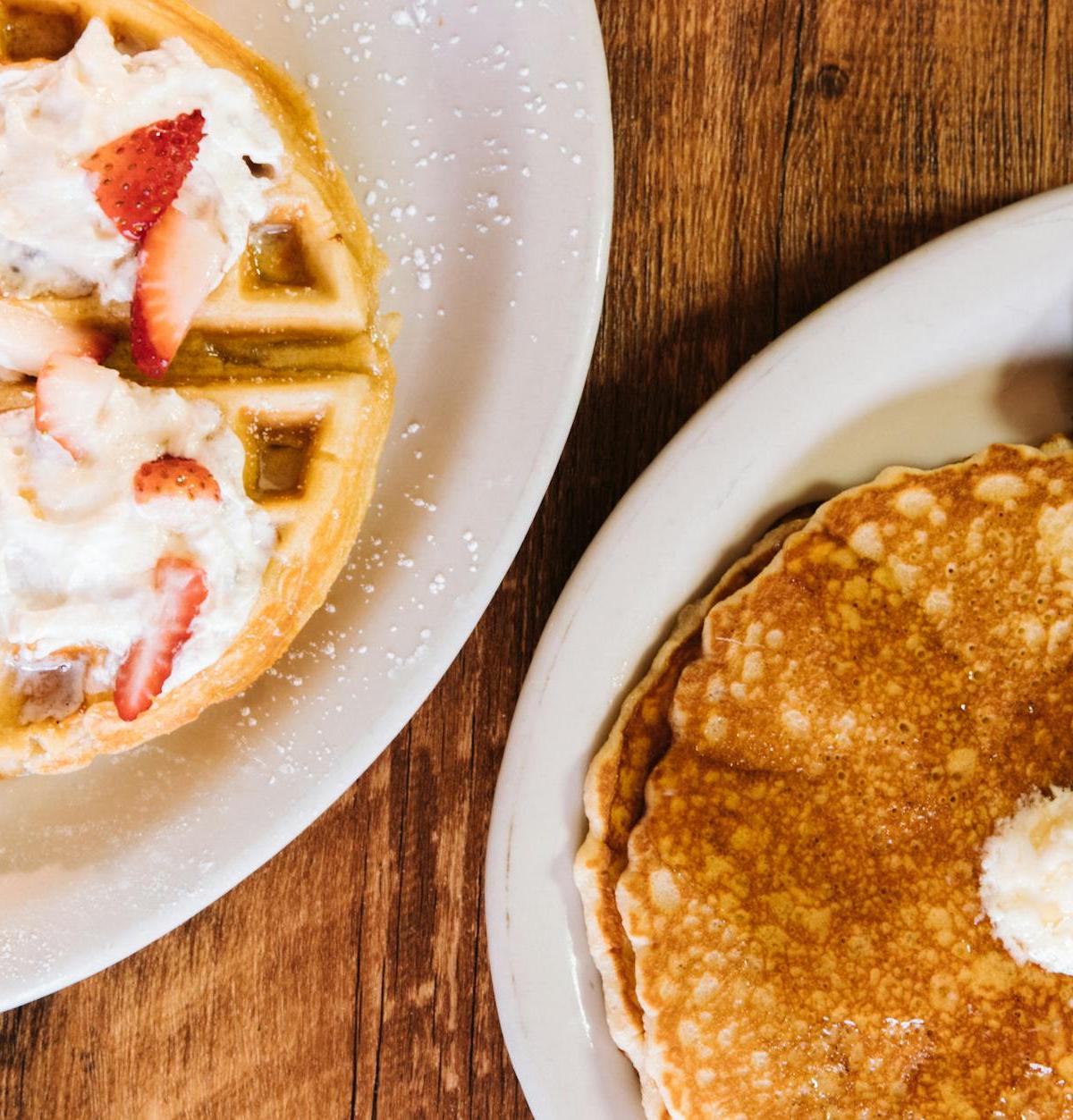 Golden Waffles with Strawberries & Whipped Cream