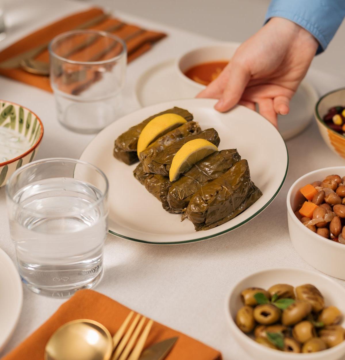 Greek Dolmades Platter with Tzatziki
