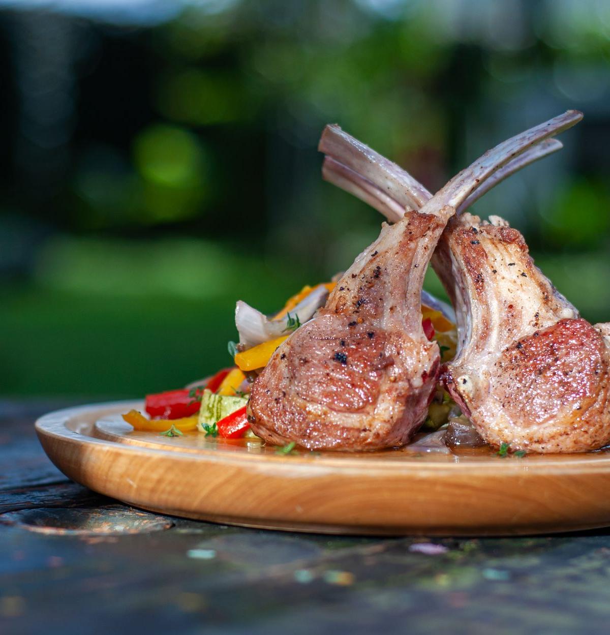 Greek Lamb Chops with Charred Peppers & Onions