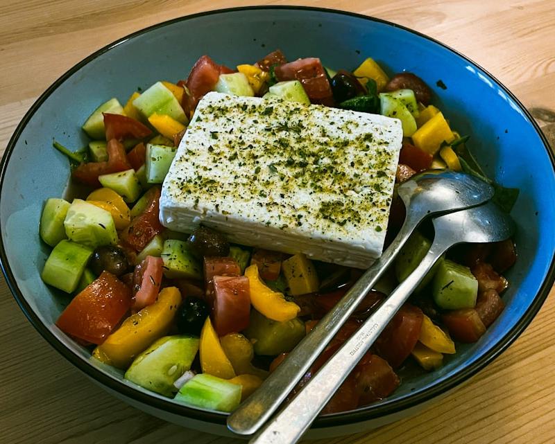 Greek Village Salad with Crispy Feta