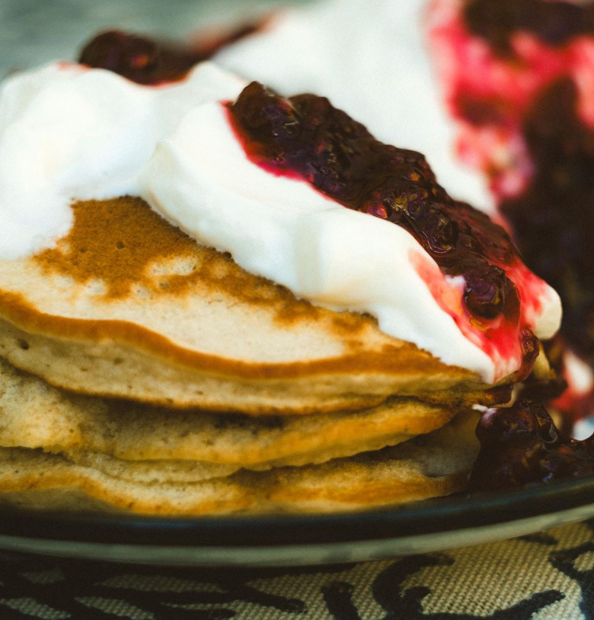Greek Yogurt Protein Pancakes with Berry Compote