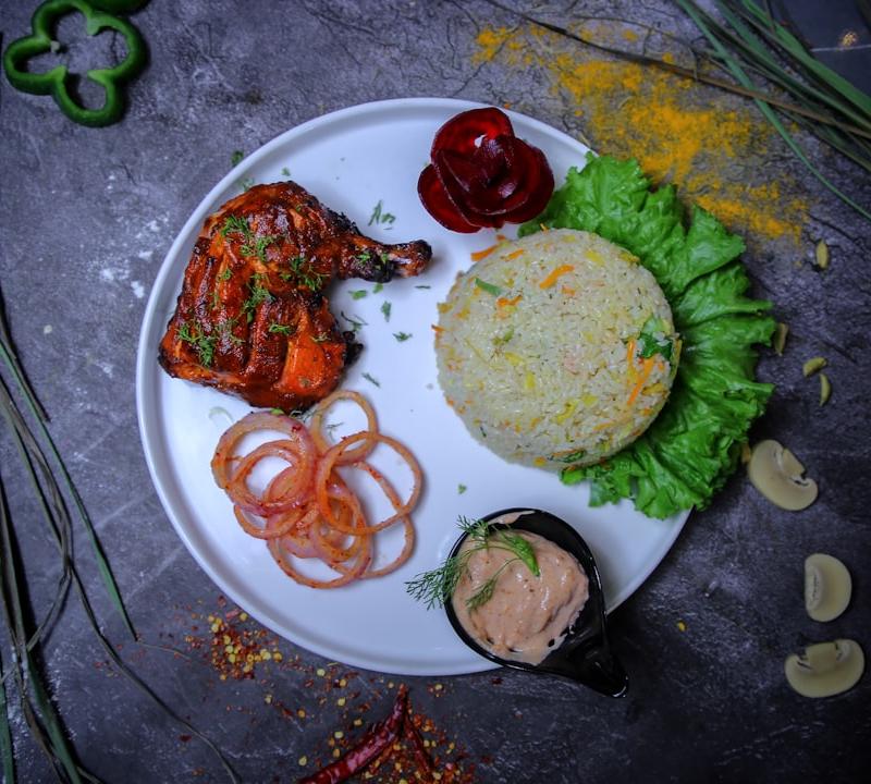 Green Rice Chicken with Crispy Onions & Crema
